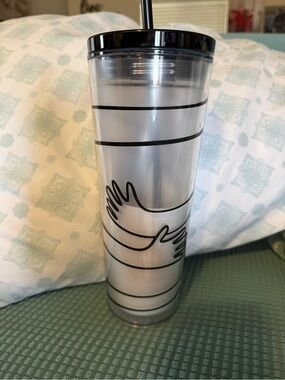 Starbucks Clear Tumbler with Black Stripe and Hug Design